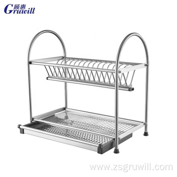 Kitchen 2-tier dish drainer stainless steel dish rack